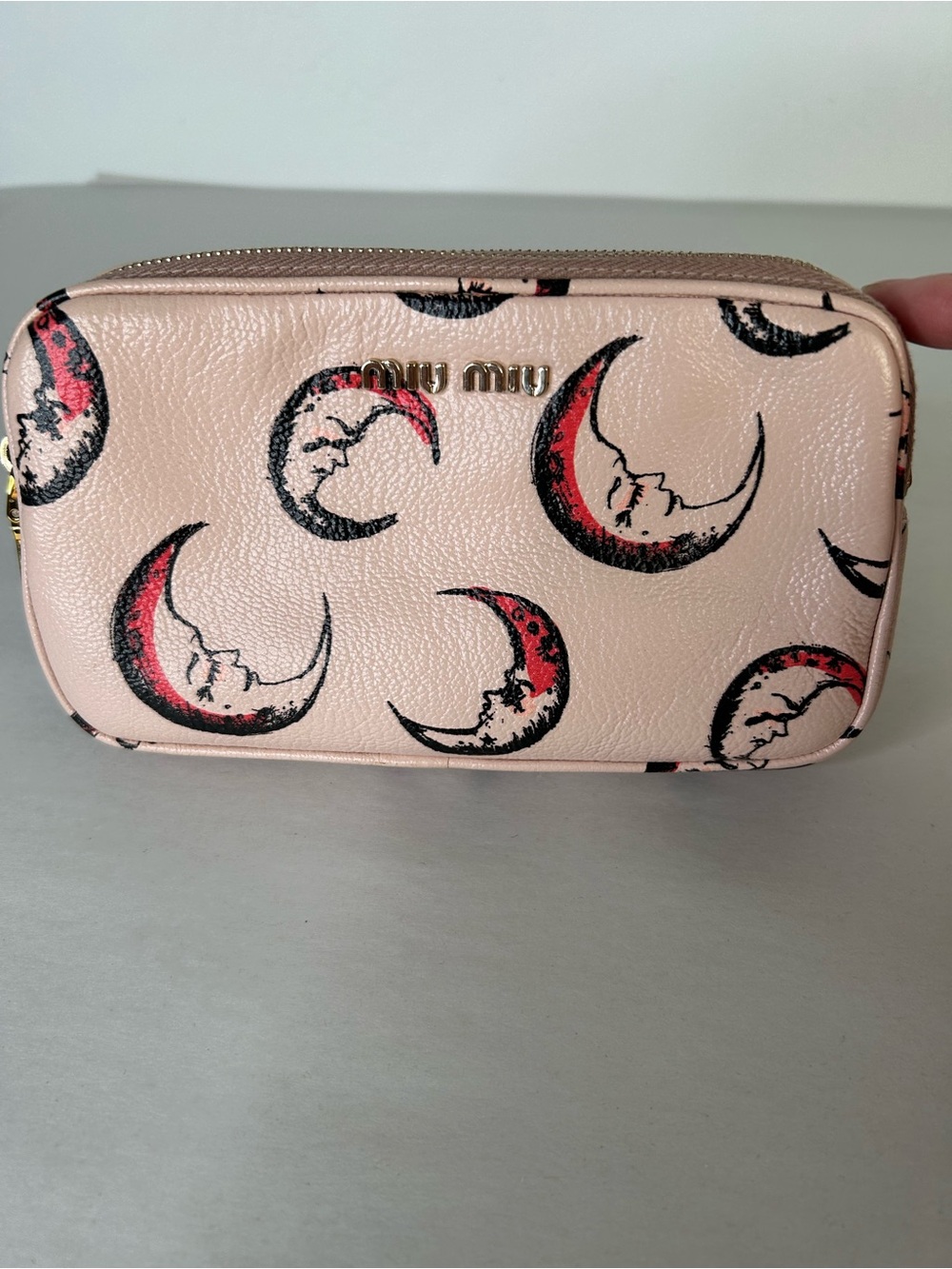 Miu Miu Pink Madras Leather Moon-Print Leather Crossbody Bag
